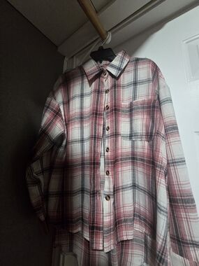 Classic Pink Plaid Button-Up Shirt - Casual Women's Flannel